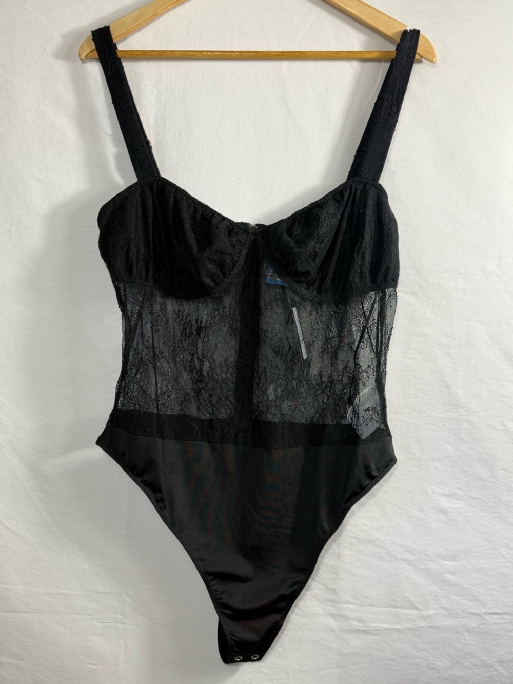 DANIELLE BERNSTEIN Black Lace Bodysuit with Sheer Panels